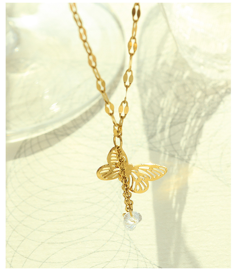 Simple Geometric Hollow Butterfly Pendant Titanium Steel Zircon Necklace Wholesale display picture 2