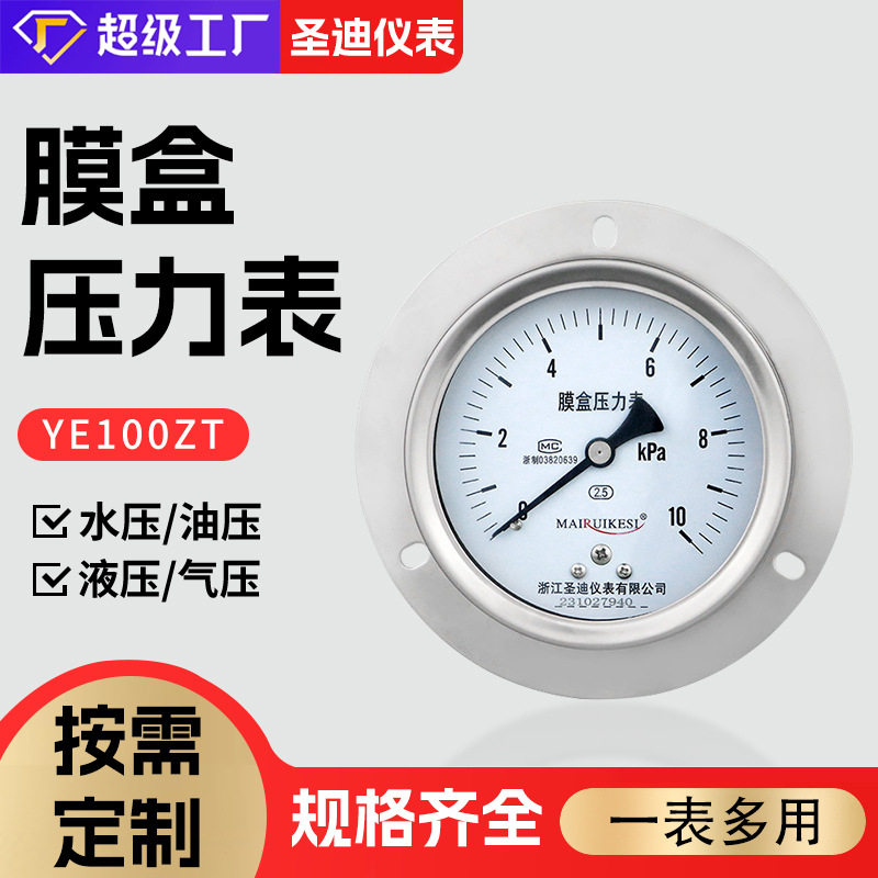 轴向带边膜盒压力表YE100ZT轴向带边真空表隔膜远传氨用压力表