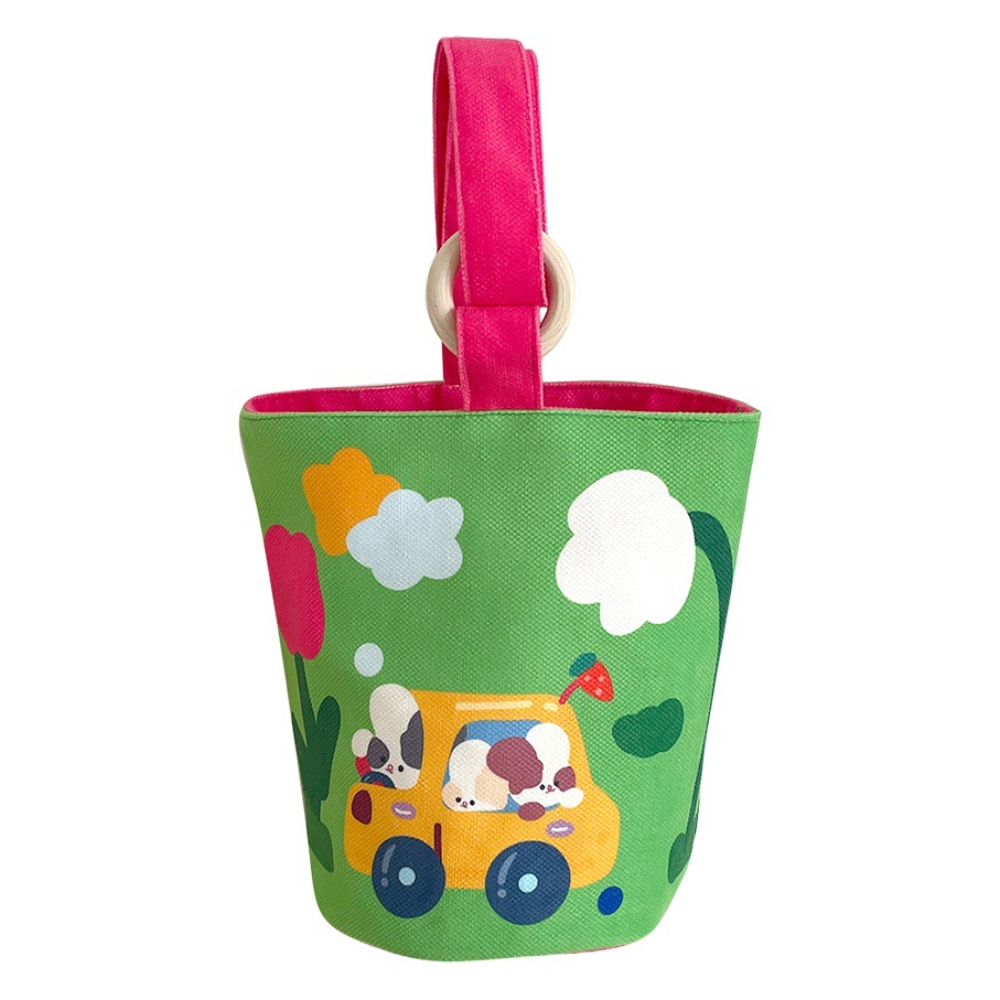 Lindo color de contraste de dibujos animados cubo bolsa de almuerzo portátil bolsa de trabajo lonchera bolsa portátil momia bolsa de mano que lleva bolsa de lona para las mujeres