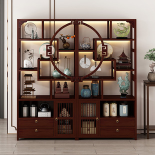 New Chinese Style Antique Shelf Non-Solid Wood Tea Cabinet Storage Rack Tea Display Rack Purple Sand Pot Display Rack Tea Set Placement Rack