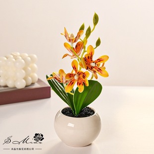 Spider Orchid Mini Bonsai Artificial Flower Green Plant Ornaments Home Indoor Living Room Small Bonsai Flower Decoration Silk Flower