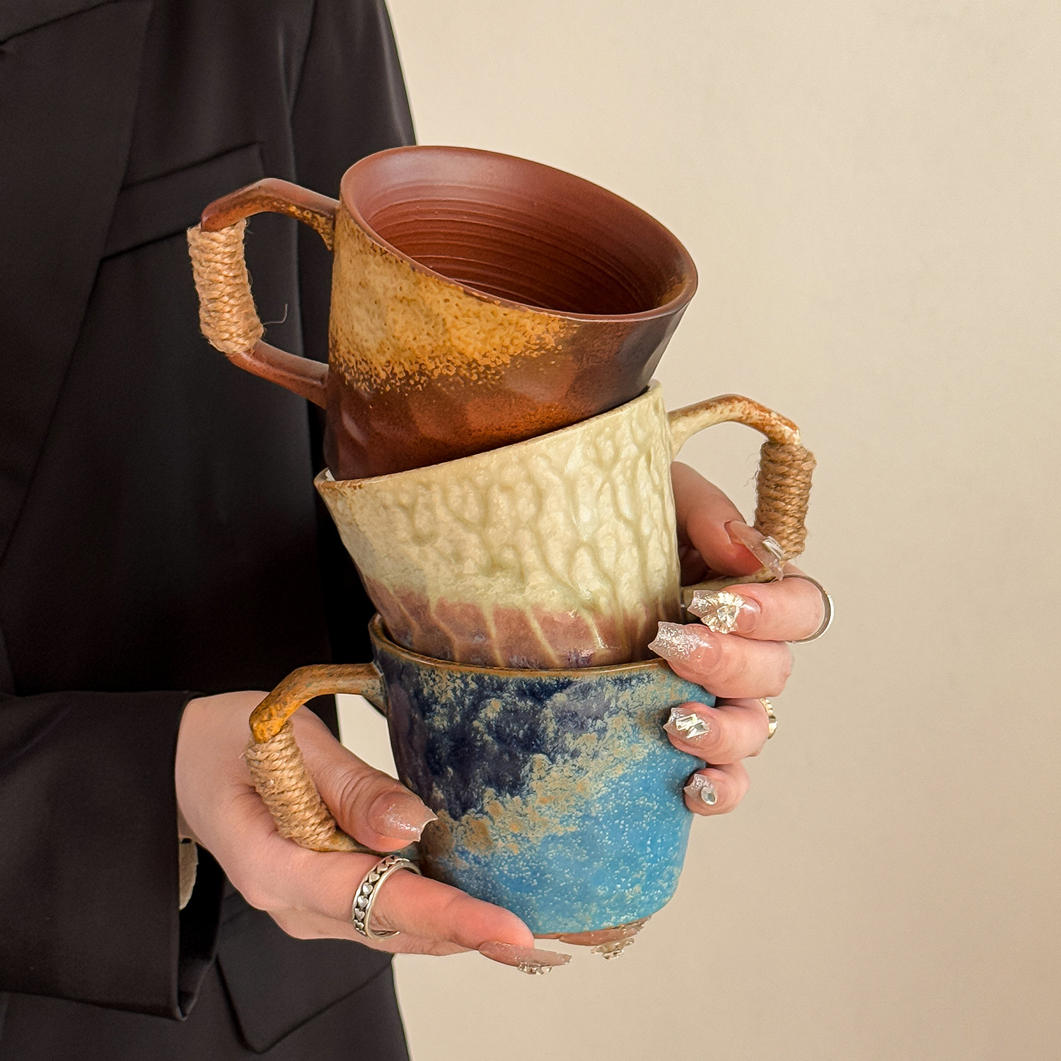 Taza de estilo medio, taza de cerámica, horno doméstico japonés, taza de agua, té de la tarde de alta calidad, taza de café, regalo para hombres