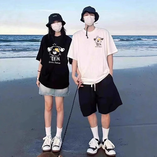 Summer Pure Cotton Short-Sleeved T-Shirts for Couples, Lazy Loose Niche Design Tops for Men and Women, Student Trendy Class Uniforms