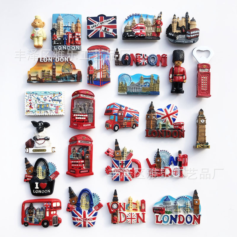 Cross-Border Supply Manufacturers Wholesale Travel Souvenirs from All over the Uk Magnetic Refrigerator Magnets Resin Decorative Crafts