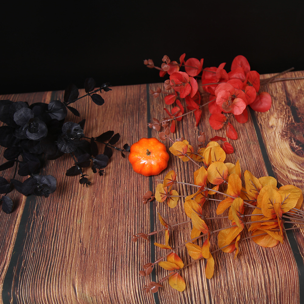 Amazon transfronterizo flor de imitación 4 tenedor de Eucalyptus Halloween hogar red pared roja decoración floral