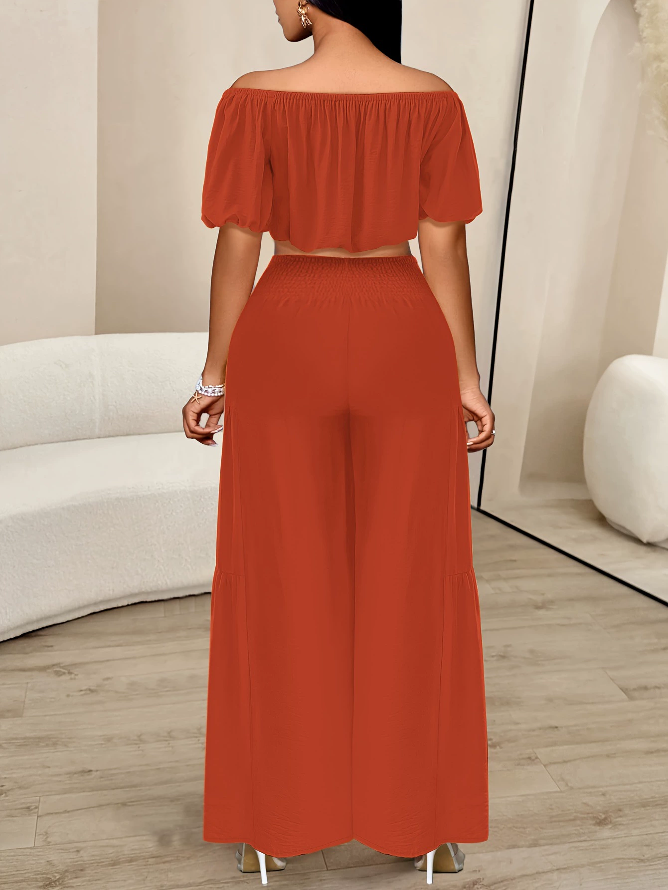 Summer Beach Vacation Style One Shoulder puff Sleeved跨境