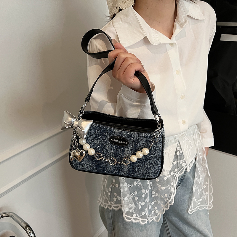Versión coreana del bolso de nicho 2025 primavera y verano nuevo bolso femenino Gypsophila bolso de hombro con diamantes bolso de mensajero con cadena de cuentas