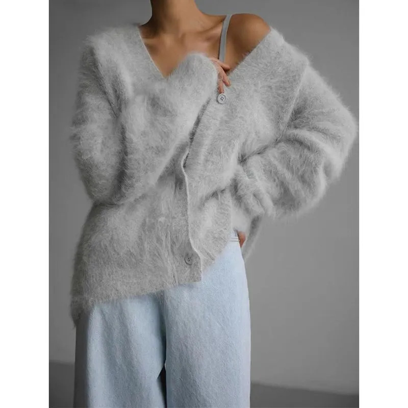 New Autumn and Winter Style Outerwear, Soft and Fluffy Knitted Cardigan, Imitation Mink Velvet Sweater Jacket for Women