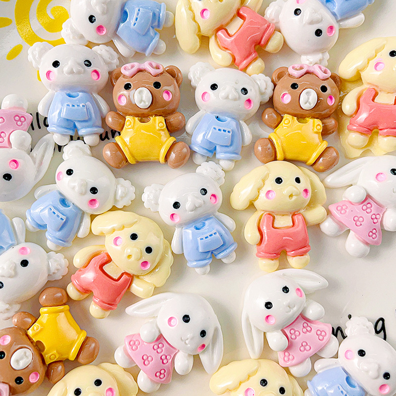 Dibujos animados oso brillante accesorios de resina conejo lindo cerdo DIY crema pegamento horquilla accesorios para el cabello teléfono caso paquete de material