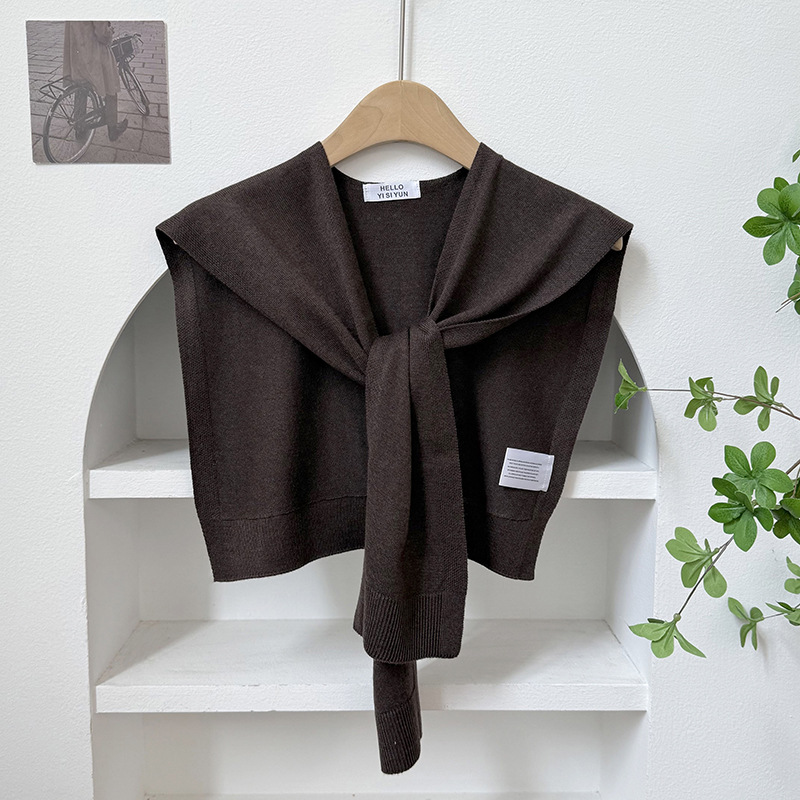 Chal de punto para mujer, versión coreana de primavera y verano, nuevo chal de lana de color sólido de alta gama con cuello falso para habitaciones con aire acondicionado.