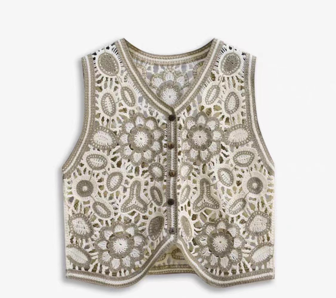 Nuevo estilo japonés hecho a mano de ganchillo contraste de color de punto Chaleco de las mujeres de moda de reducción de edad versátil chaleco cardigan desgaste exterior de moda superior