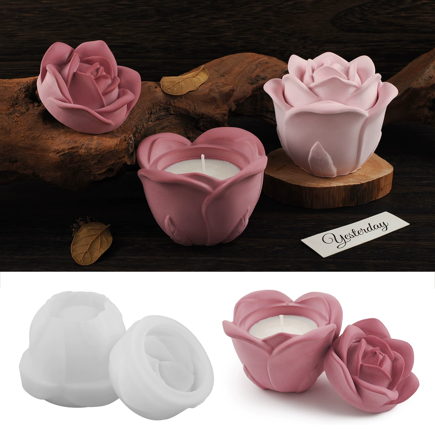 Aromatherapy, candle contains rose, storage system, silicone mold, DIY, mirror effect
