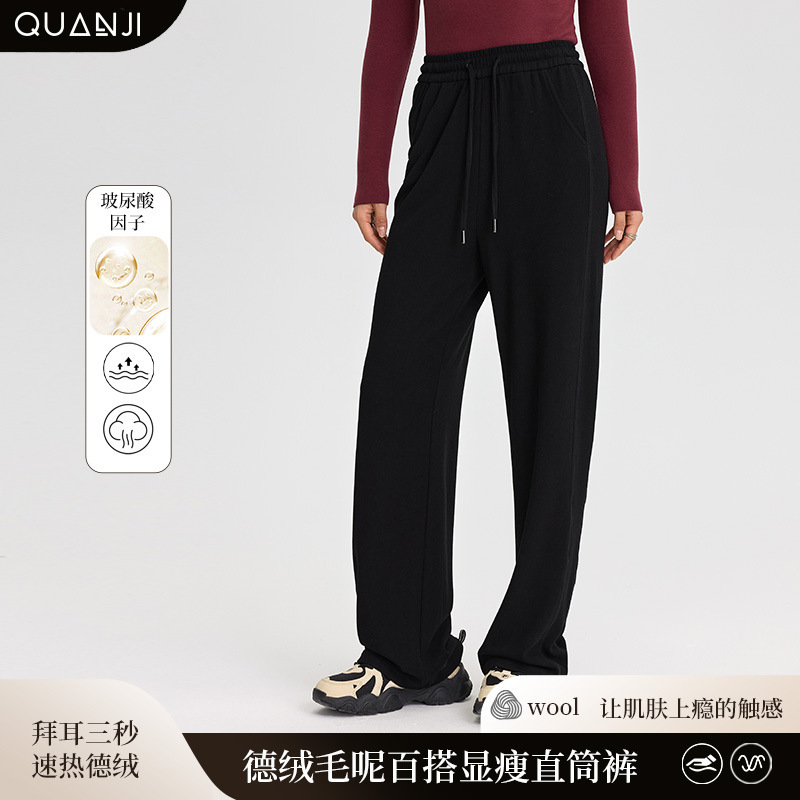 Women's Hyaluronic Fleece Sweats Winter New Korean Style Warm Loose Slimming Straight Leg Pants Casual Pants