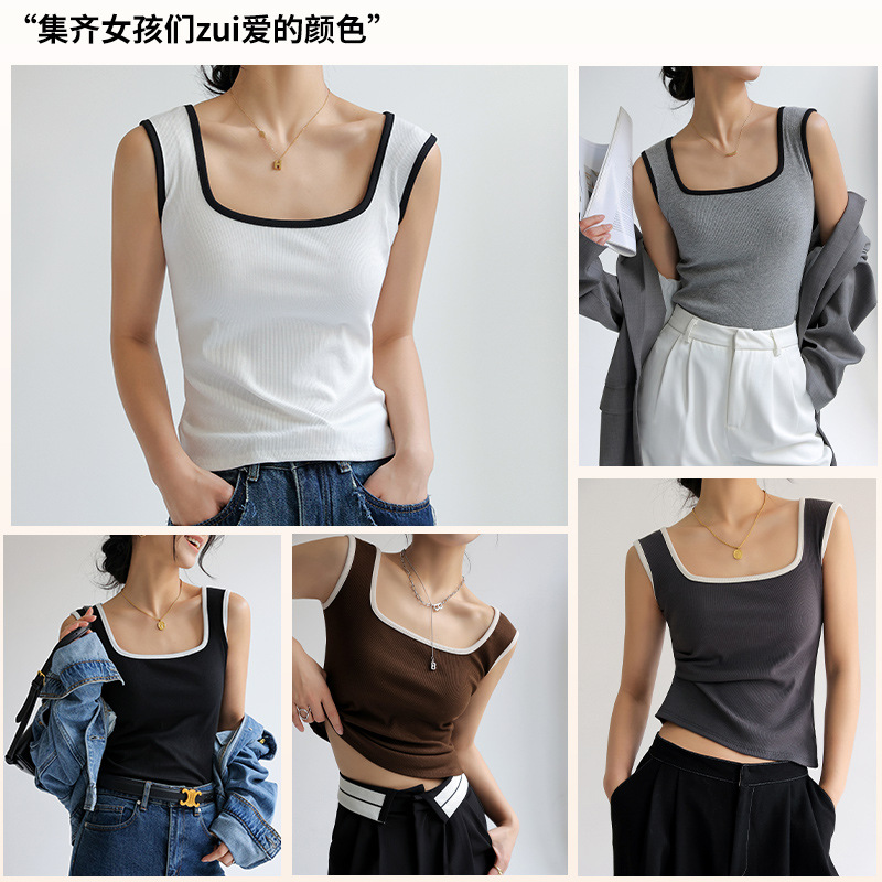 Amplia frontera exposición blanco base de costura camisola las mujeres del verano desgaste exterior pecho interior sin mangas top
