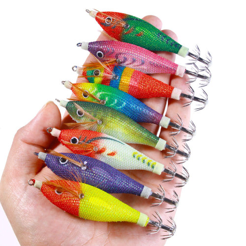 Blowing tube squid hook luminous wooden shrimp bait fake bait squid lure with ringing beads weighted lead explosive hook sea fishing cuttlefish