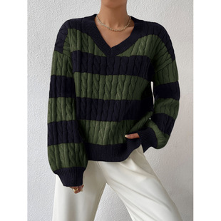 I 70453LV-neck striped vintage sweater V �I�l�y�͹�ë�¿羳