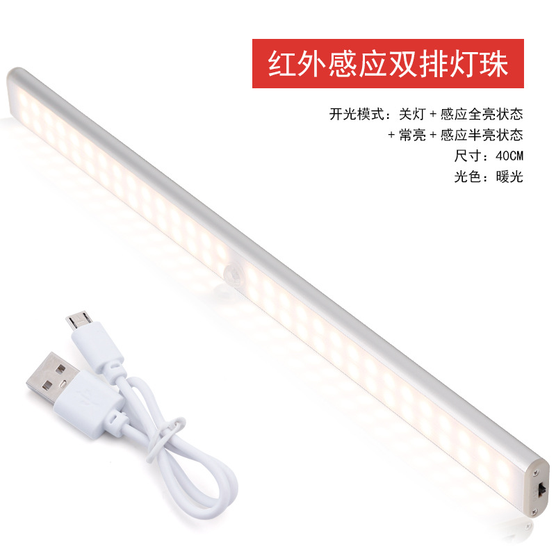 Fuente fabricante recargable luz nocturna luz de sensor de cuerpo humano led inteligente luz de armario de pared luz de armario de succión magnética de batería