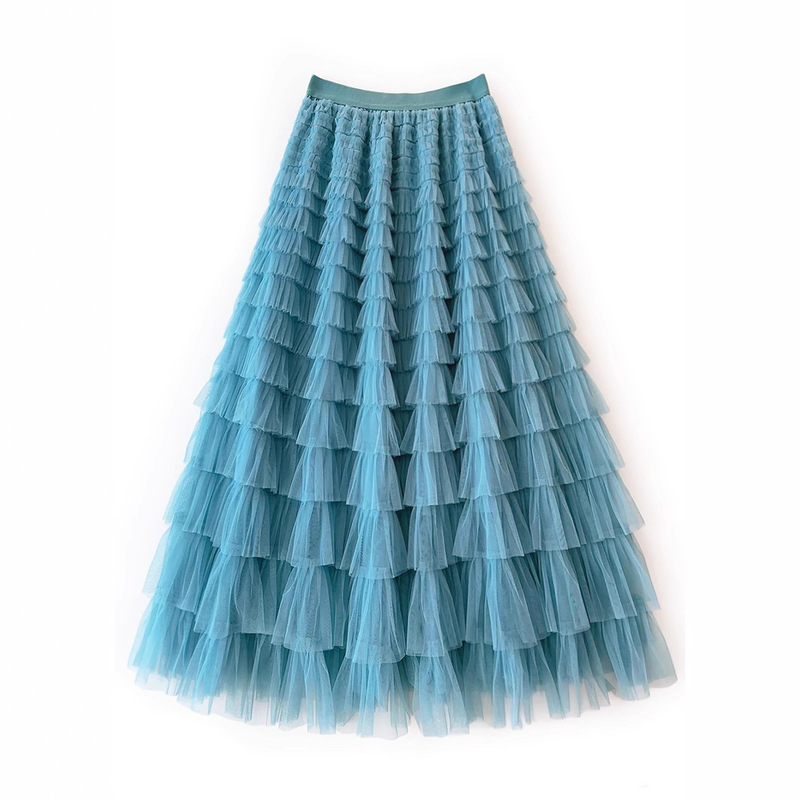 Cross-border European and American AliExpress Amazon Mesh Cake Skirt Skirt Multi-layer Heavy Industry Long Skirt A- shaped Large Swing Skirt