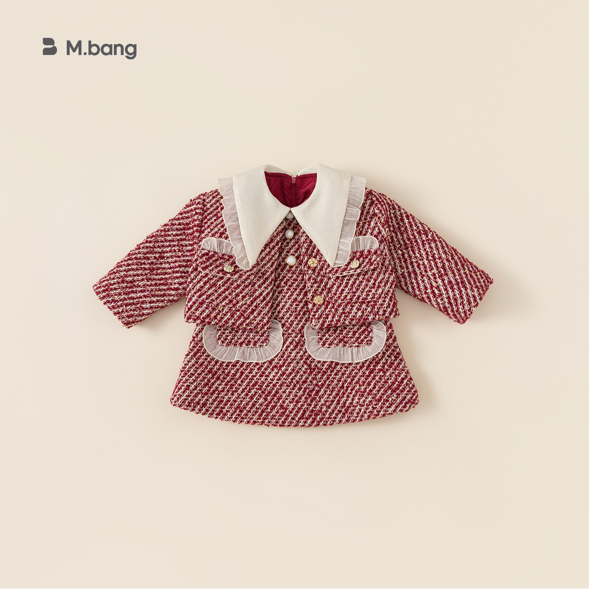 Ropa infantil Youbao, conjunto de dos piezas estilo Chanel para niñas, traje rojo para el Año Nuevo, vestido de cumpleaños, ropa de princesa