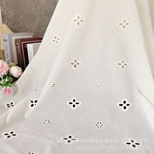 现货杏色全棉镂空刺绣面料fabric童装连衣裙水溶打孔绣花服装布料