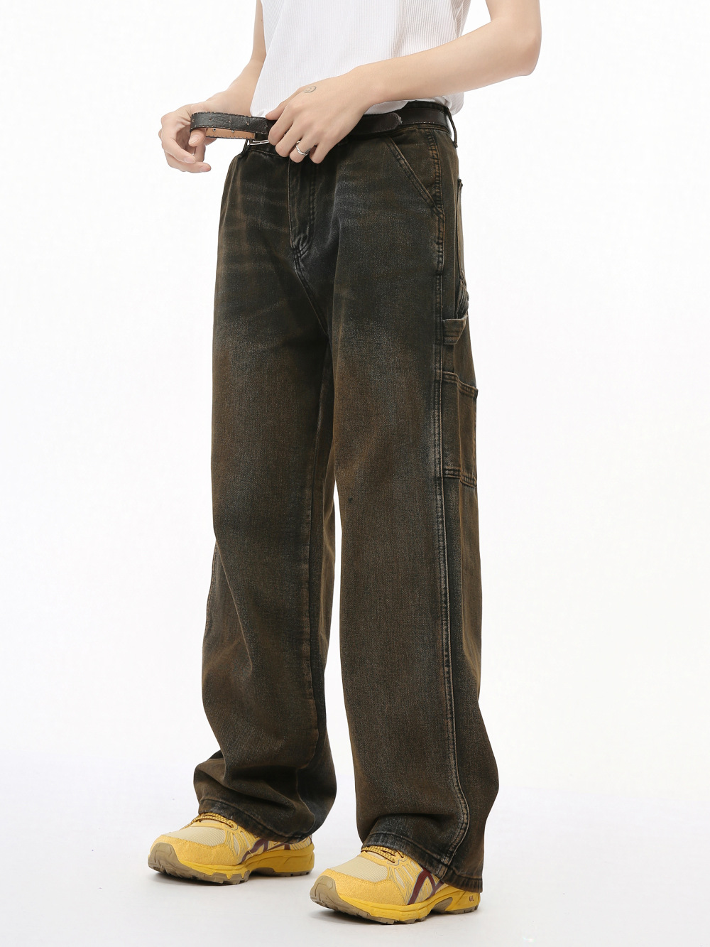 MTLCLOTHES Hombres| 2024 otoño nuevo producto americano High Street Retro herramientas jeans recto de moda casual