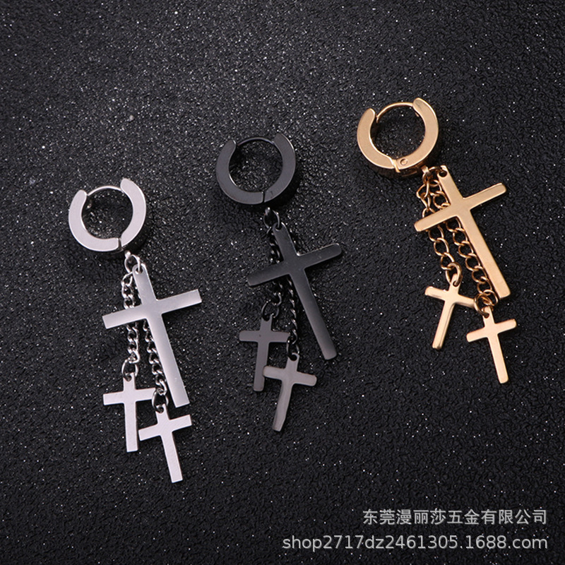 Three cross pendant ear buckle earrings men's street hip hop student men's and women's ear buckle clothing accessories Jewelry earrings