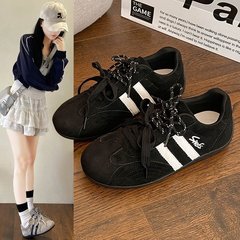 真皮德训鞋女2025年秋季新款爆款运动休闲鞋薄底赛车鞋红色鞋子