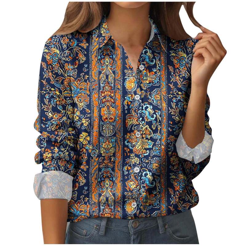 Cross-Border Temu Amazon Spring, Summer, and Autumn Women's Fashion 3D Printed Casual Long-Sleeve Shirts Factory Store