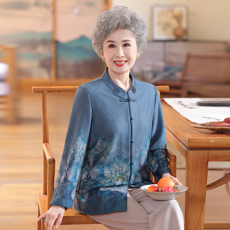 妈妈装春秋长袖衬衫中老年人秋装女薄外套衬衣老太太奶奶国风衣服|undefined