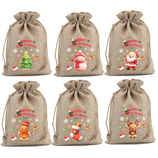 Christmas Small Cloth Bag Gift Bag Christmas Linen Set Hot Sale Countdown Candy Cookie Gift Bag