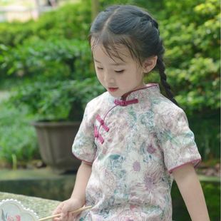 Children's Clothing Girls Pure Cotton Short-Sleeved Cheongsam Skirt 2024 Spring and Summer New Princess Skirt Children's Skirt Baby