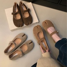 绒面分趾猪蹄单鞋女鞋子2024年新款秋季马蹄猪脚鞋船鞋浅口平底鞋