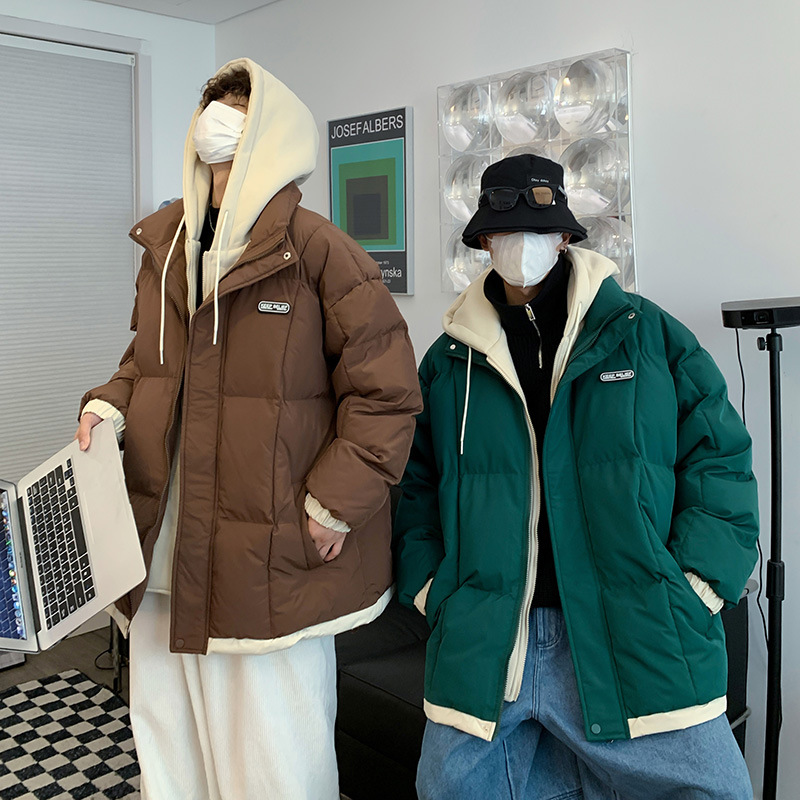 Herbst und Winter Daunen Herren gefälschte zweiteilige Kapuzenkleidung Modemarke Jugend Baumwollmantel_voghion.com