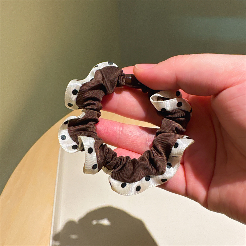 레트로 폴카 도트 머리끈 - 커피 컬러