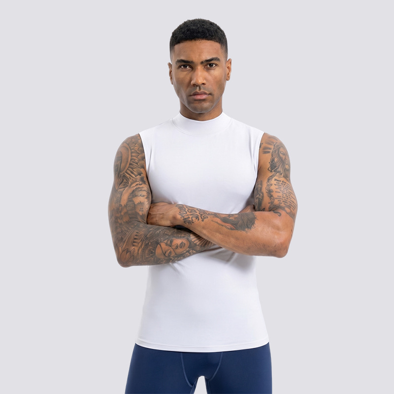 Hombre respirante chaleco de secado rápido cuello vertical ropa de fitness ajustada atletismo correr camiseta deportiva sin mangas verano