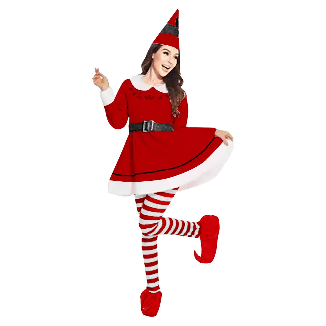 Женский Рождественский костюм Хэллоуин костюм для взрослых Рождественский эльф зеленый костюм косплей