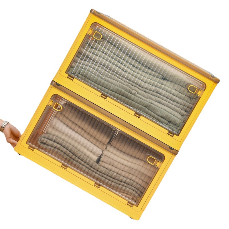 Caja de almacenamiento plegable de plástico engrosado edredón de ropa caja de almacenamiento de juguete puerta lateral caja de almacenamiento de dormitorio plegable transparente