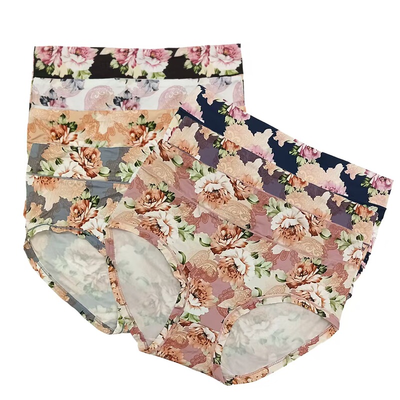 Factory Direct Sales Milk Silk High Elastic European and American Style Printed Mid-High Waist 1-5XL Large Size Women's Underwear