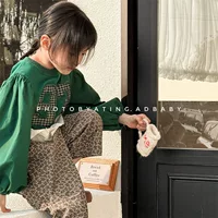 Весна 2025 Hzhou Children Children Children Children Весна осень Корейская версия футболка свитер для девочек Весенняя рубашка Нижняя рубашка 6083