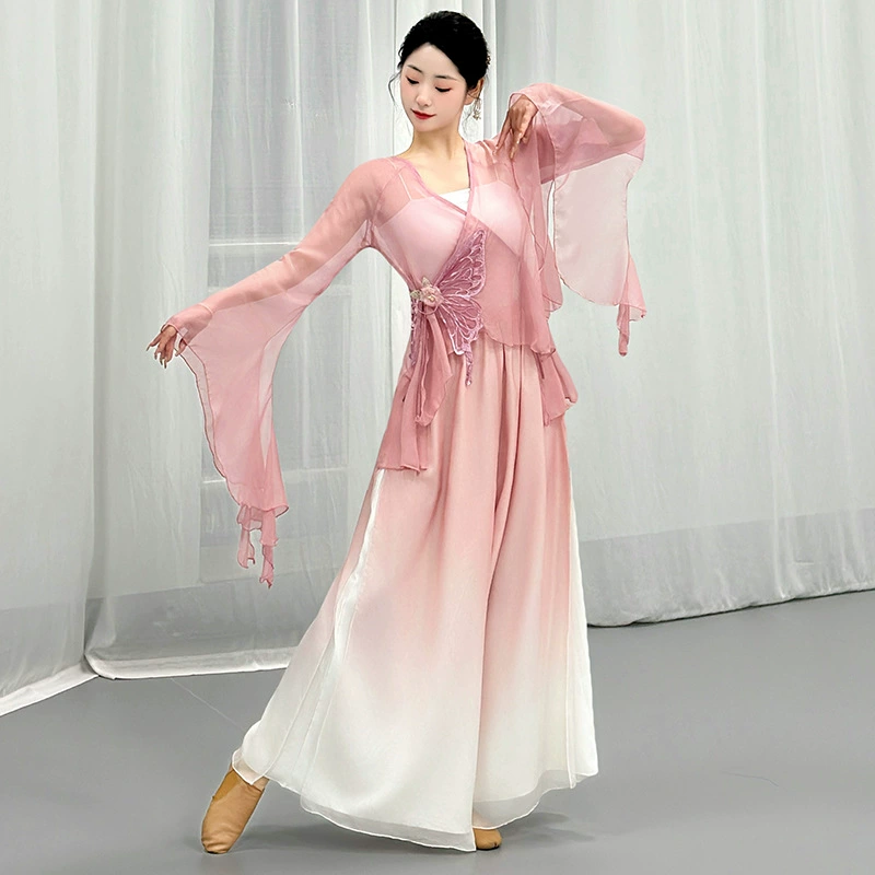 Одежда для занятий классическим танцем для женщин, элегантная сказочная марлевая одежда в виде бабочки, одежда для китайских танцев, тренировочная танцевальная одежда для художественного экзамена.
