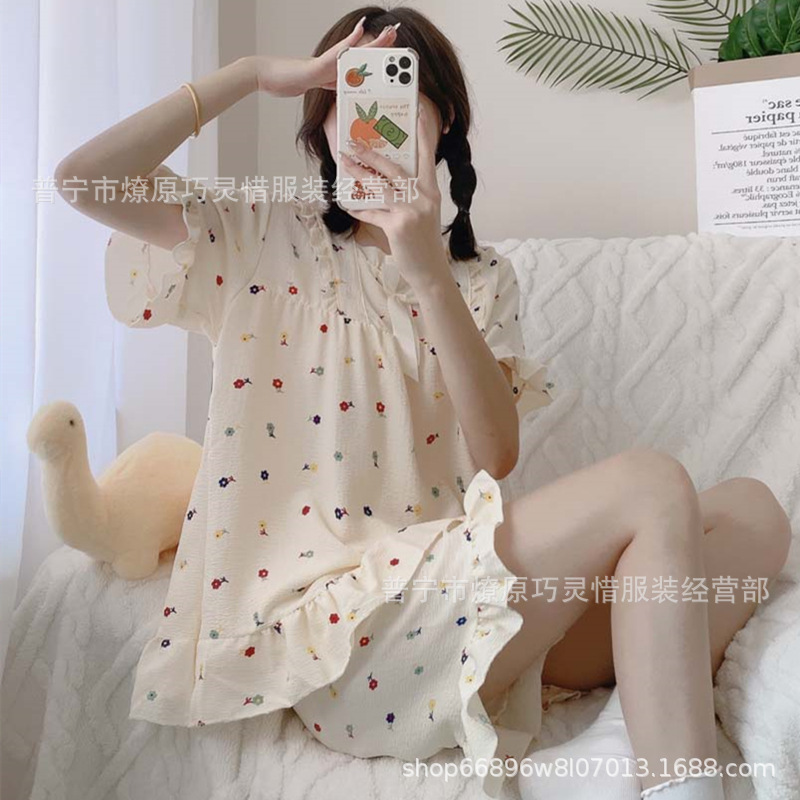 Princess Wind Pijamas verano 2024 nuevo estilo puro deseo de estilo medio largo in-hinge pijama ropa doméstica mujer