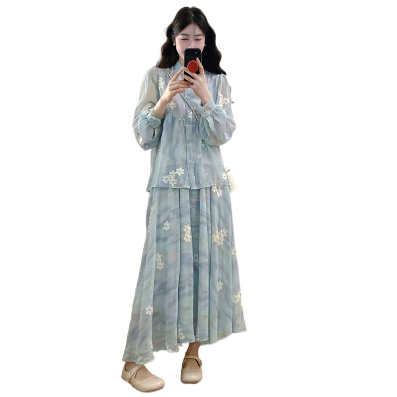 开春穿搭一整套微胖mm新中式温柔少女气质减龄别致漂亮连衣裙套装|undefined