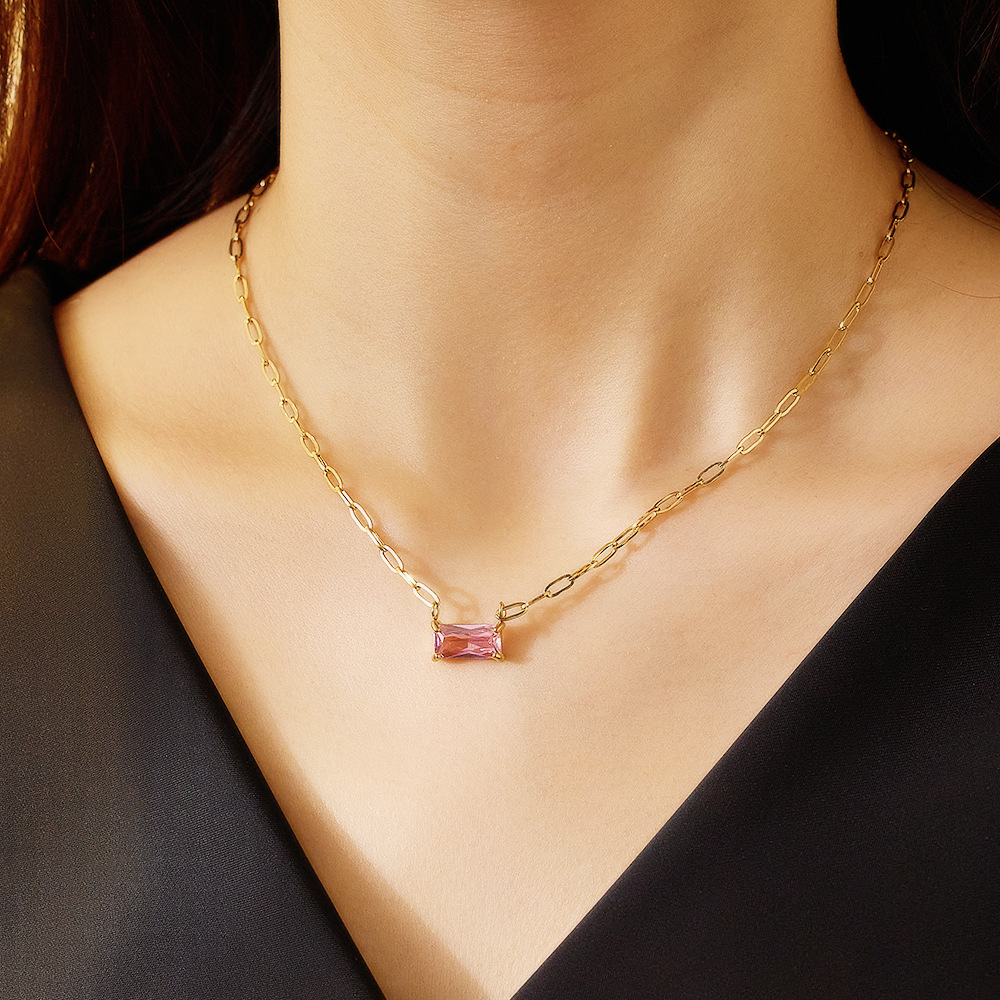 12g Weight Real Gold Plated Plating Material Zircon Inlay Material Necklace Classification 1 Piece Quantity Daily, Street Occasion 304 Stainless Steel Material Rectangle Pattern Women's Gender IG Style, Simple Style Style Waterproof Non Tarnish, Inlay Craft Real Gold Plated Rectangle 304 Stainless Steel IG Style Simple Style Waterproof Non Tarnish Necklace 5