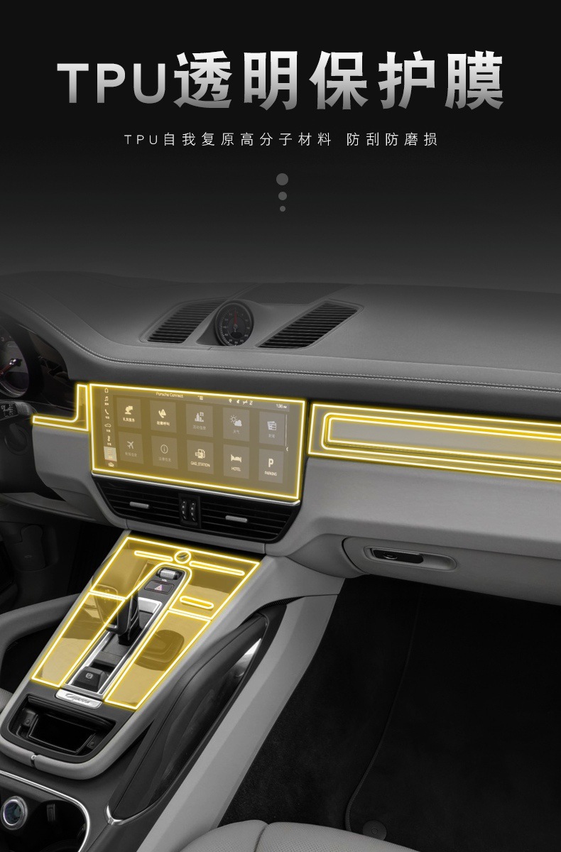 Suitable for 18-25 Porsche Cayenne S Special Screen Central Control Interior Car Modification Transparent High-Definition Film-Tpu