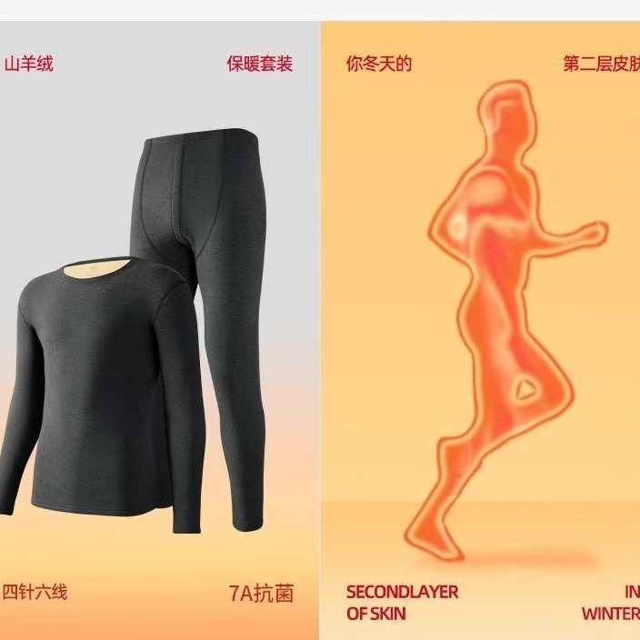 Men's Thermal Underwear Set with Thickened Fleece, Autumn and Winter Thermal Tops and Bottoms, De Rong Men's Heated Cashmere Cotton Sweater for Winter