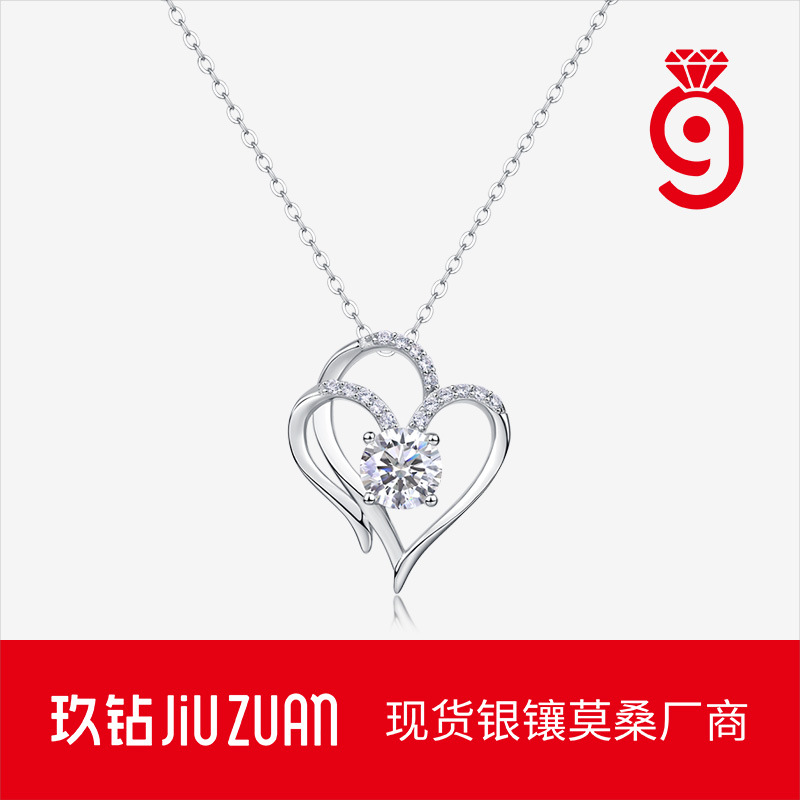 S925 Silver Heart-Shaped Necklace Moissanite Heart Pendant Clavicle Chain Temu Hot-Selling Silver Jewelry Non-Fading Necklace