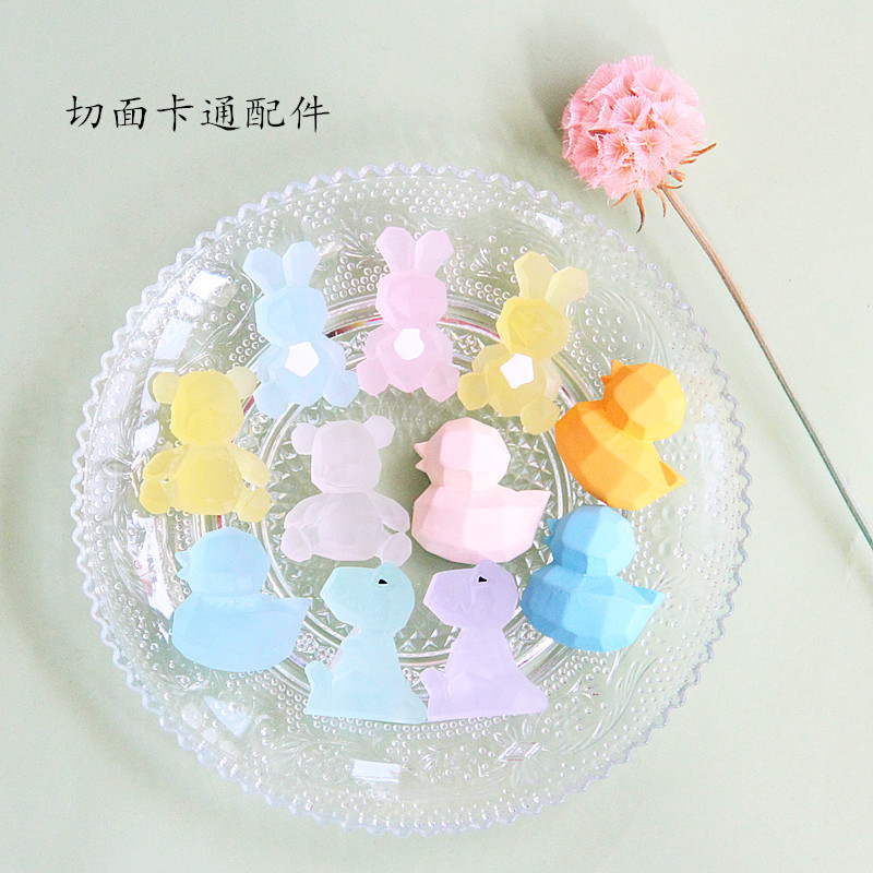 幾何切面卡通配件 半透明樹脂動物貼片DIY夏季發飾手機殼飾品配件