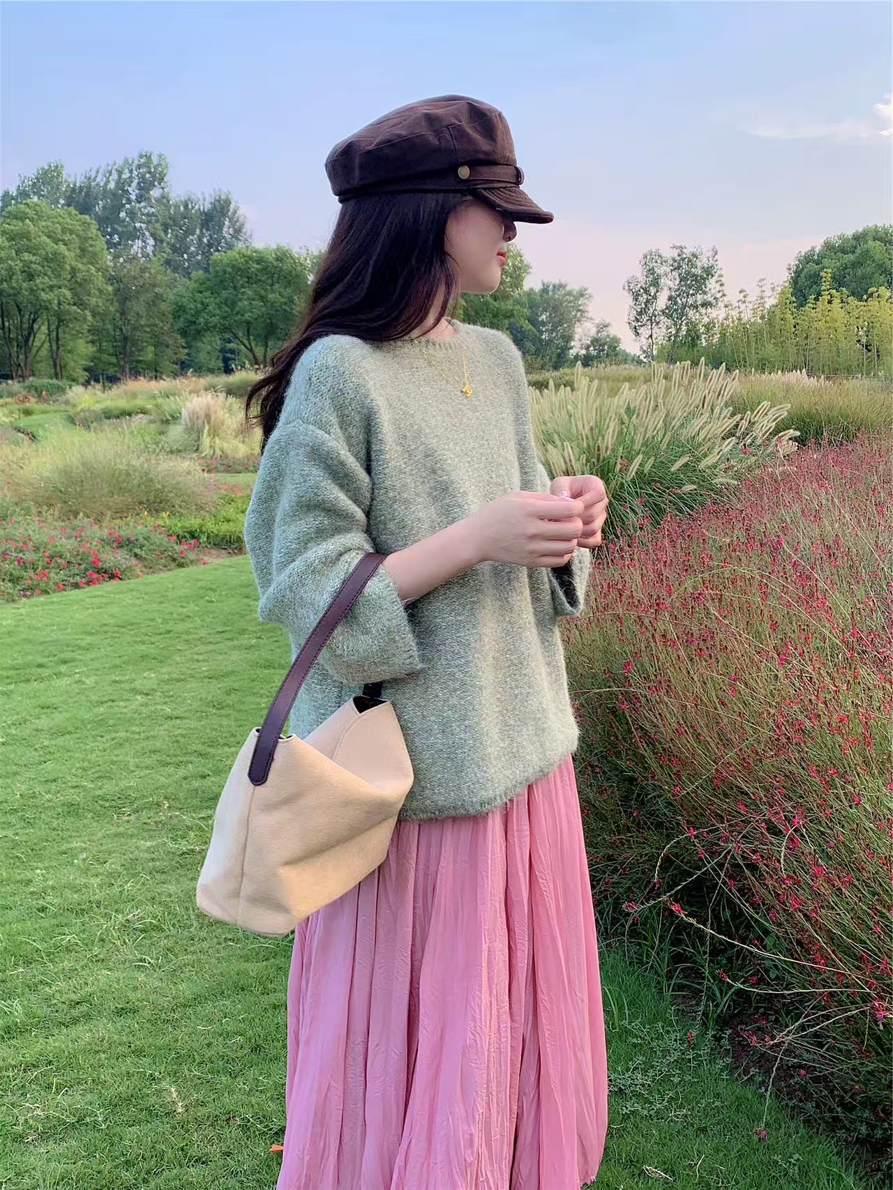 Cross-border coreano otoño y invierno nuevo cuello redondo suelta camisa de punto para mujeres perezosa pluma de color sólido suave glutinosa suéter para mujeres