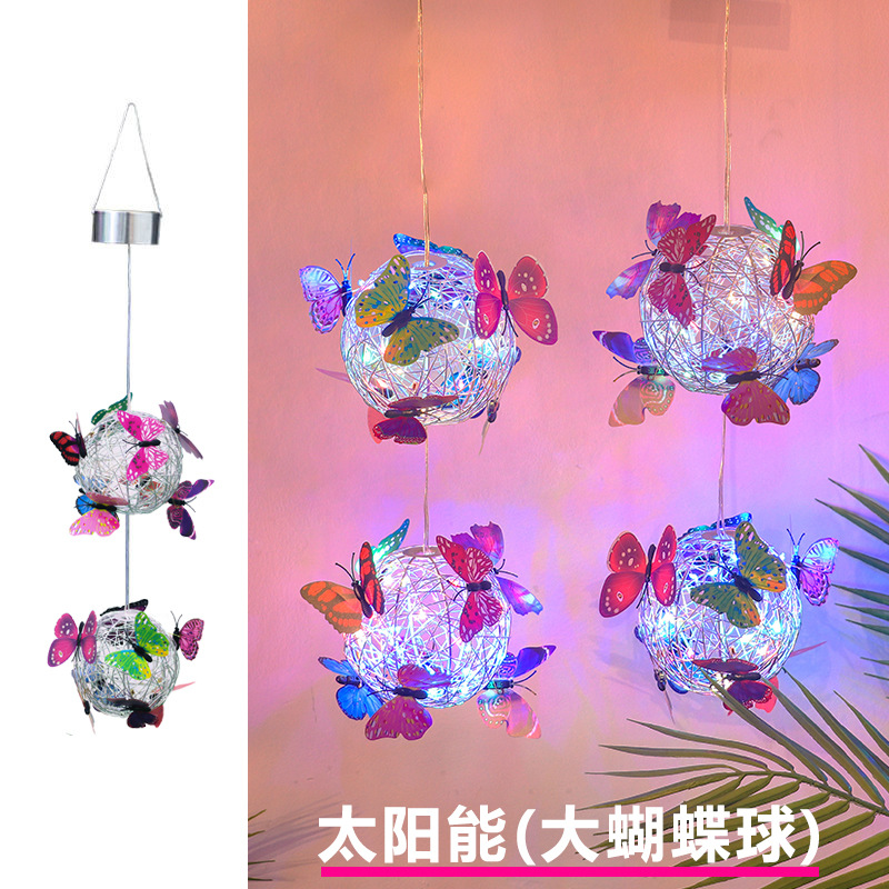 新品ledソーラー蝶ぶら下げツリーボール屋外庭庭庭装飾ライトラウンドボールぶら下げツリーライト発光蝶