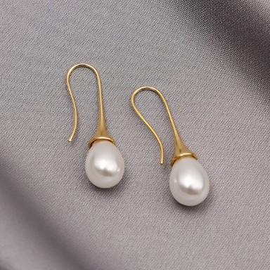 Orecchini pendenti con perle stile francese placcati in oro_voghion.com